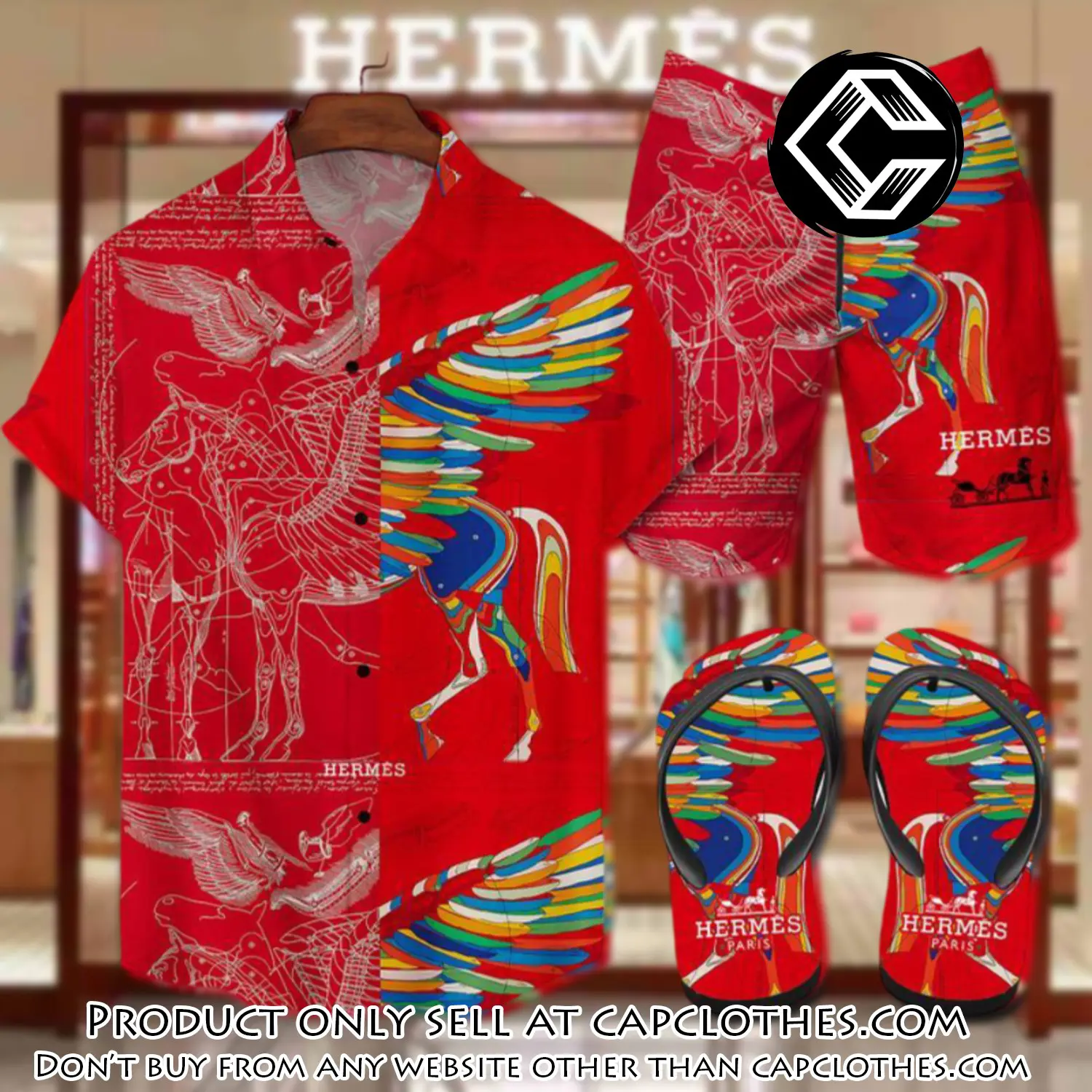 Hermes flip flops and combo hawaii shirt shorts luxury brand summer outfit hsf086 cc5810582